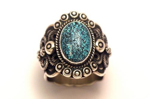 【POWWOWナゲッツ】ナバホリング ダレル・キャドマン作 《キングマンブラックウェブ》 20号