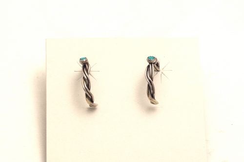 ナバホピアス　Elaine Tahe作　《ツイスト＆ターコイズ/フ-プ》　プチ