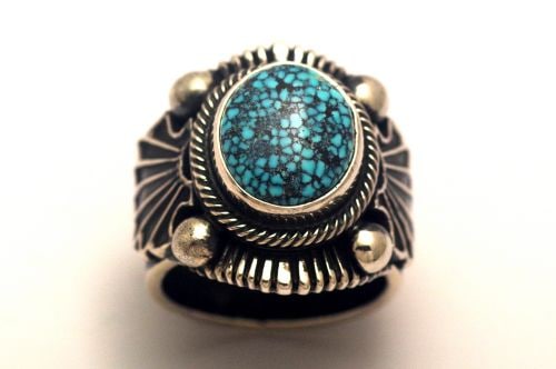 【POWWOWナゲッツ】ナバホリング　フロイド・パーカスト作　《キングマンブラックウェブ》　20号