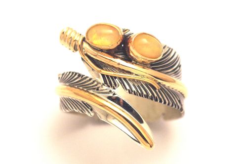 【POWWOWナゲッツ】　ナバホリング　タニヤ・メイス作　《ダブル・オパール/ 12KGF 》25号