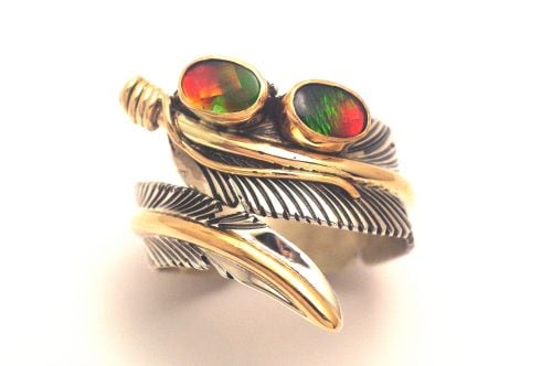 【POWWOWナゲッツ】　ナバホリング　タニヤ・メイス作　《ダブル・アンモライト/ 12KGF 》22号