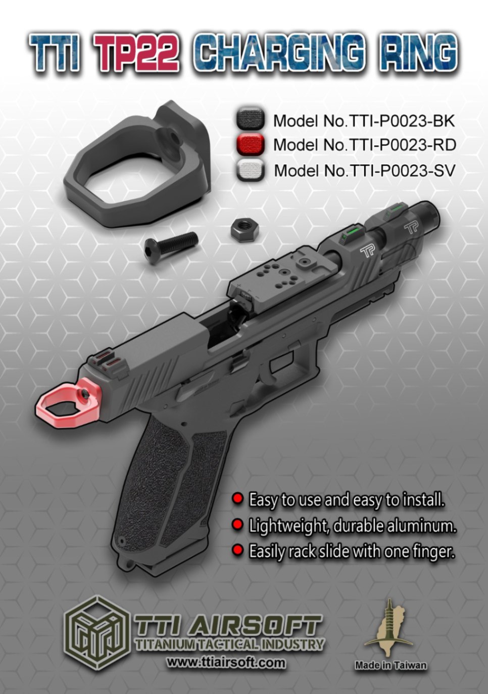 TTI Airsoft TP22ガスブローバック/CNCチャージングリング-SILVER