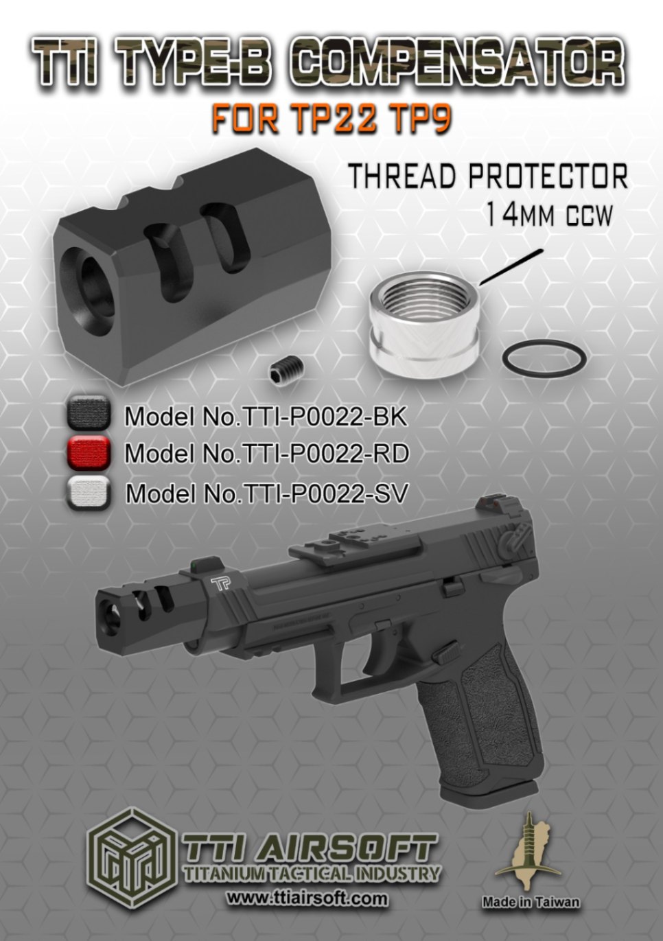 TTI Airsoft TP22ガスブローバック/CNCアルミコンペンセーター