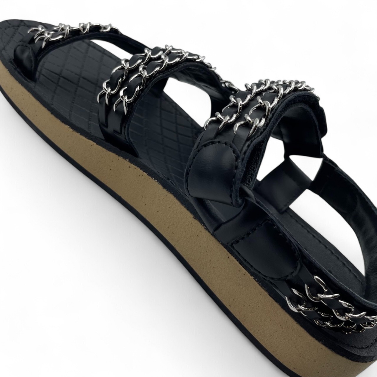 シャネル ココマーク チェーン フラット サンダル 38 ブラック