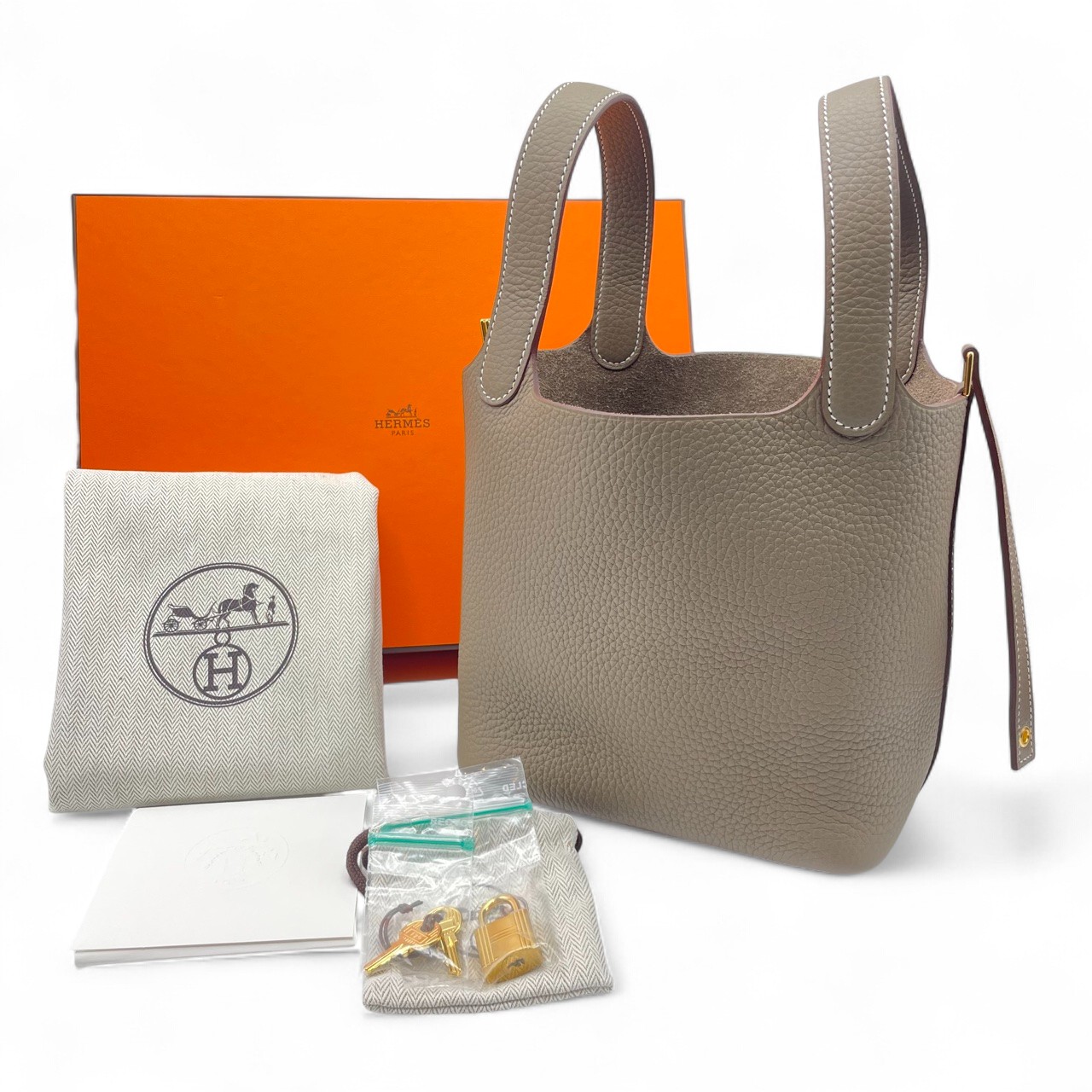 【鍵錠付】 エルメス ピコタンロックPM トリヨンクレマンス エトゥープ □M エルメス ピコタンロック PM エトゥープ トリヨンクレマンス