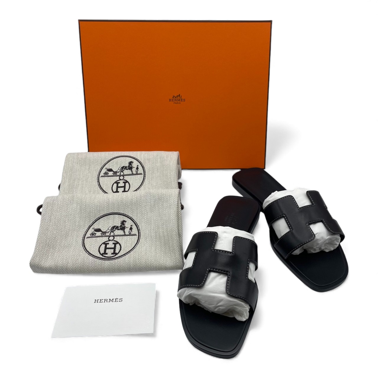 専用　エルメス　サンダル　オラン　37.5 エルメス オラン サンダル 37.5 ノワール ボックスカーフ 24cm ｜ 商品