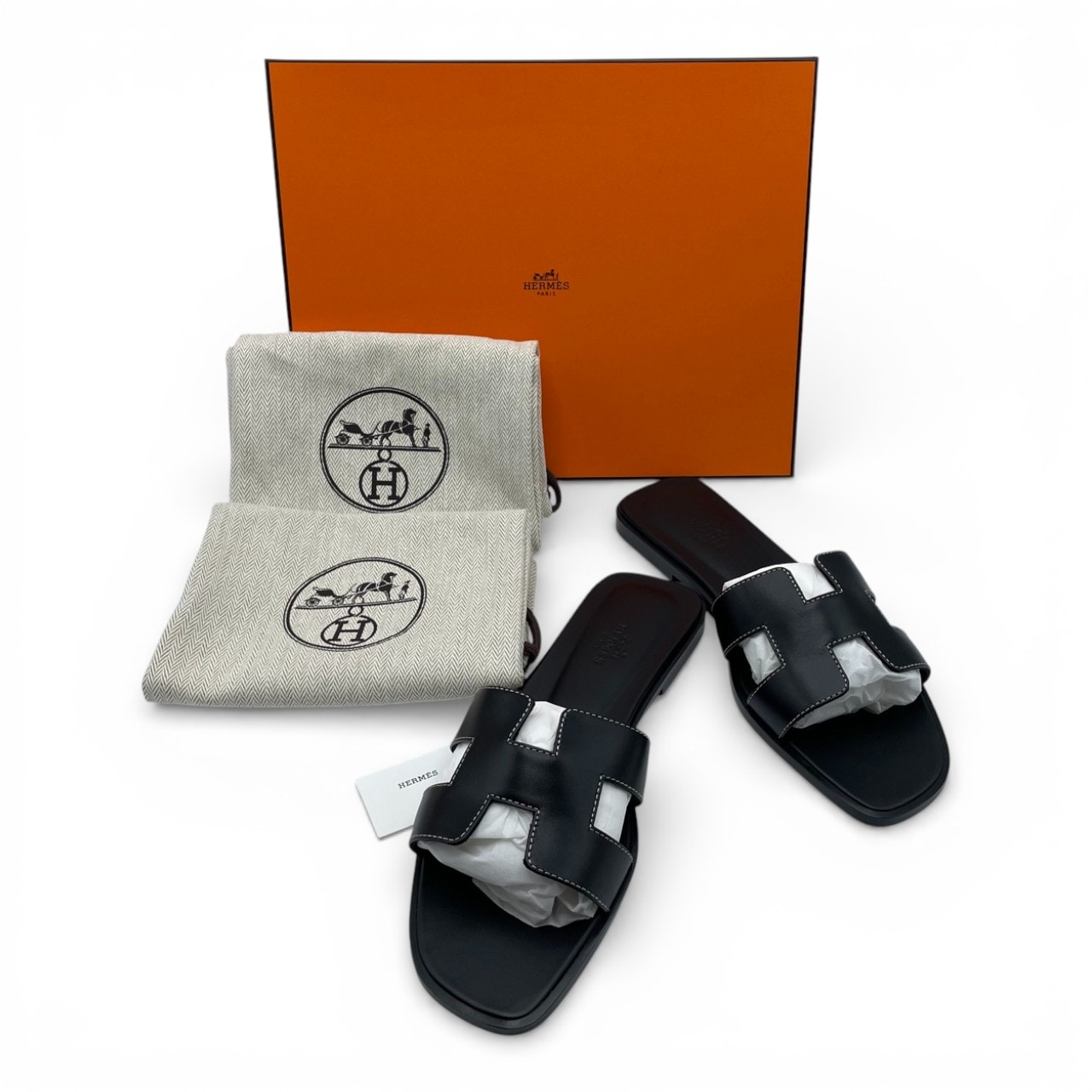 【新品未使用】エルメス HERMES オラン サンダル 38ノワール エルメス オラン サンダル 38 ノワール ボックスカーフ 24cm ｜ 商品