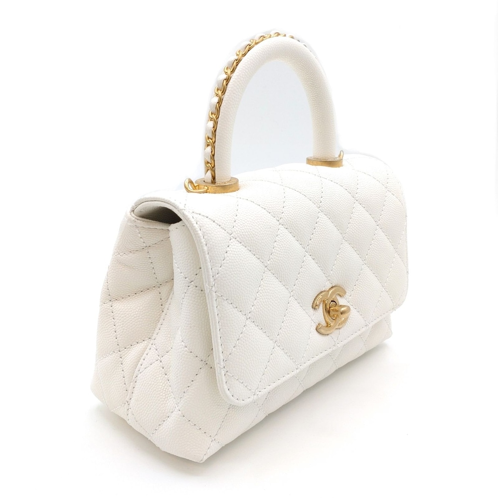 シャネル ココハンドル トップハンドル フラップ バッグ ホワイト