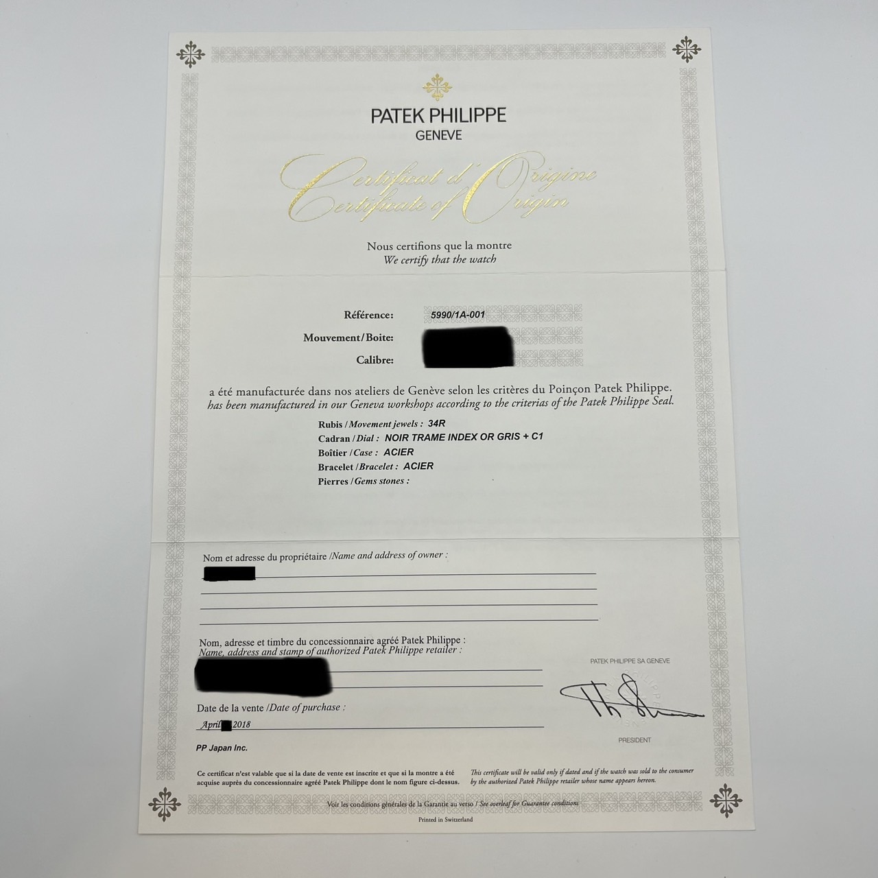 �ѥƥå��ե���åס��Ρ����饹���ȥ�٥륿���� �����Υ����  5990/1A-001 �֥�å�����ǡ������ 44mm