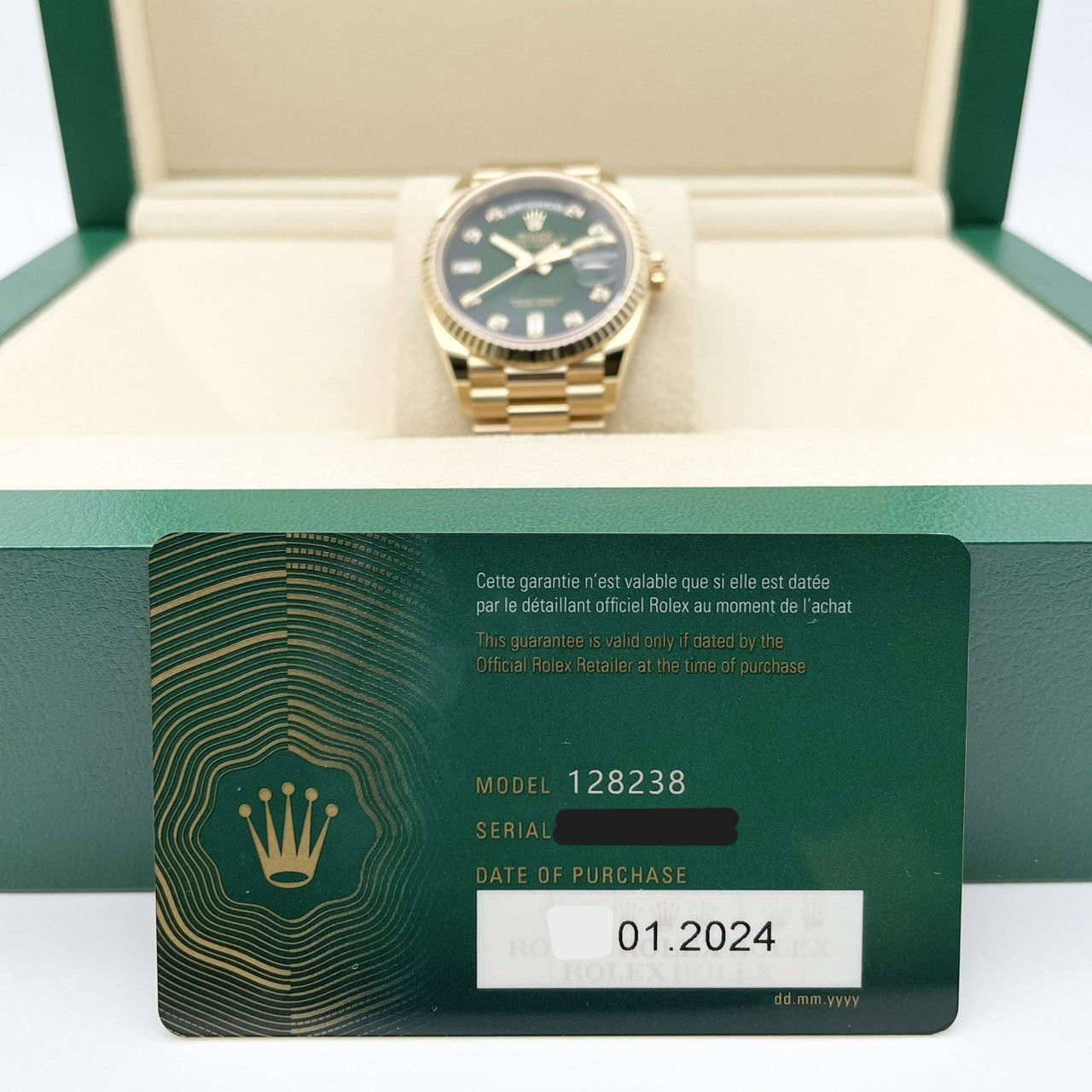 ロレックス デイデイト 128238A グリーンオンブレ 10Pダイヤ