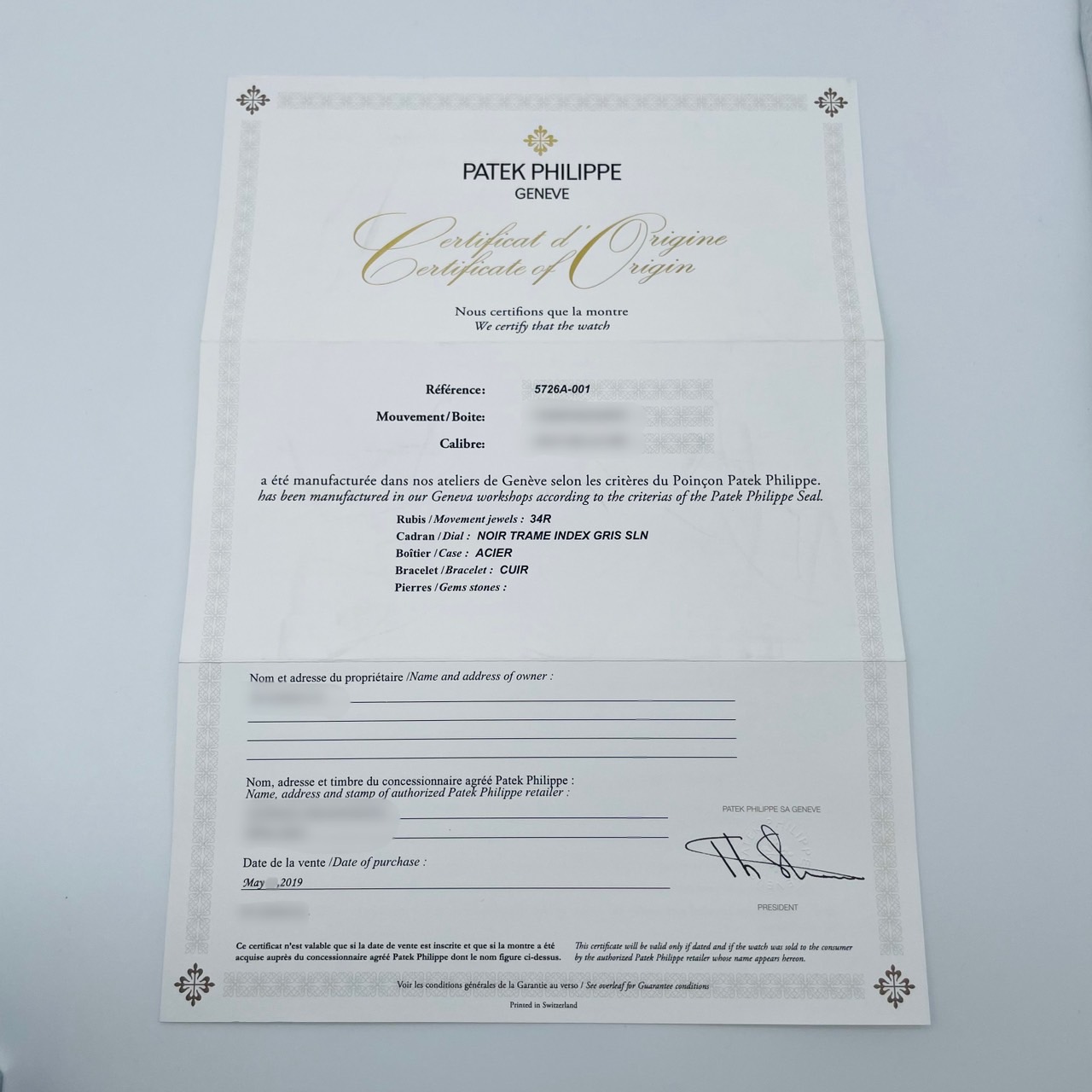 �ѥƥå��ե���å� �Ρ����饹 ���˥奢�륫������ 5726A-001�֥�å� 40.5mm