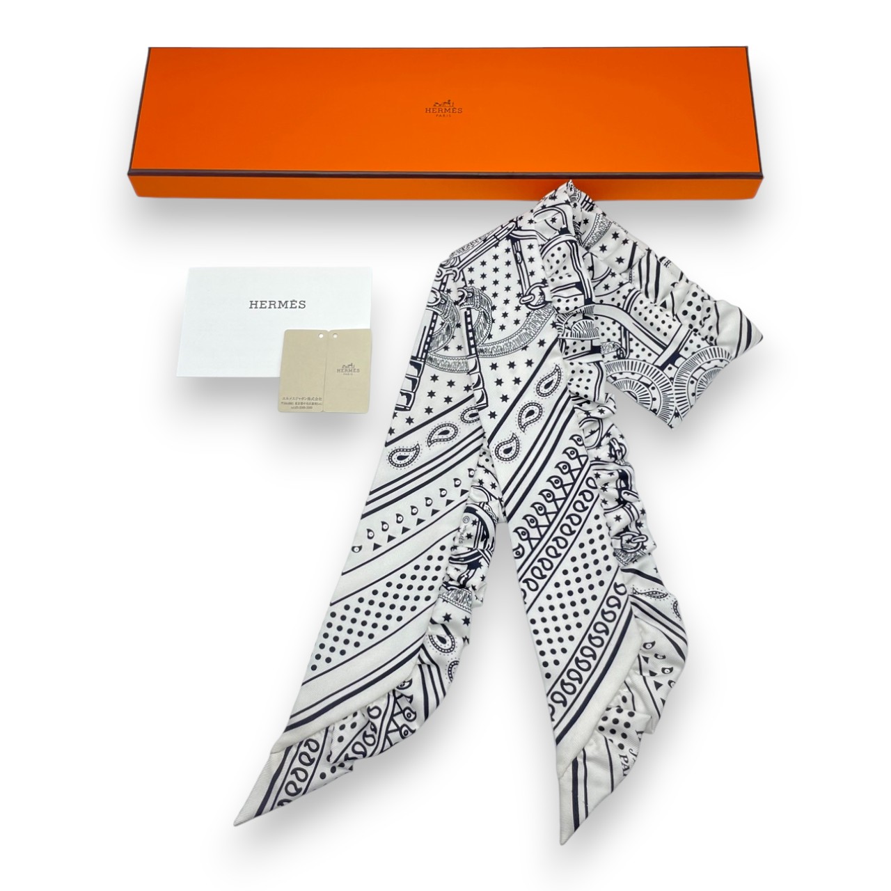 HERMÈS ツイリーエプロンドールホワイト新品未使用ダグ付き ツイリー エプロン・ドール・バンダナ ブラン ホワイト 白[] Twilly