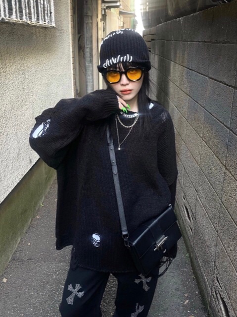トップス XU DOG stripe knit 受注制【XU DOG】stripe damage