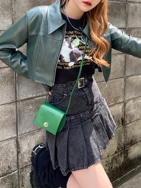 【Never mind the XU】belt pleats denim skirt (2color)