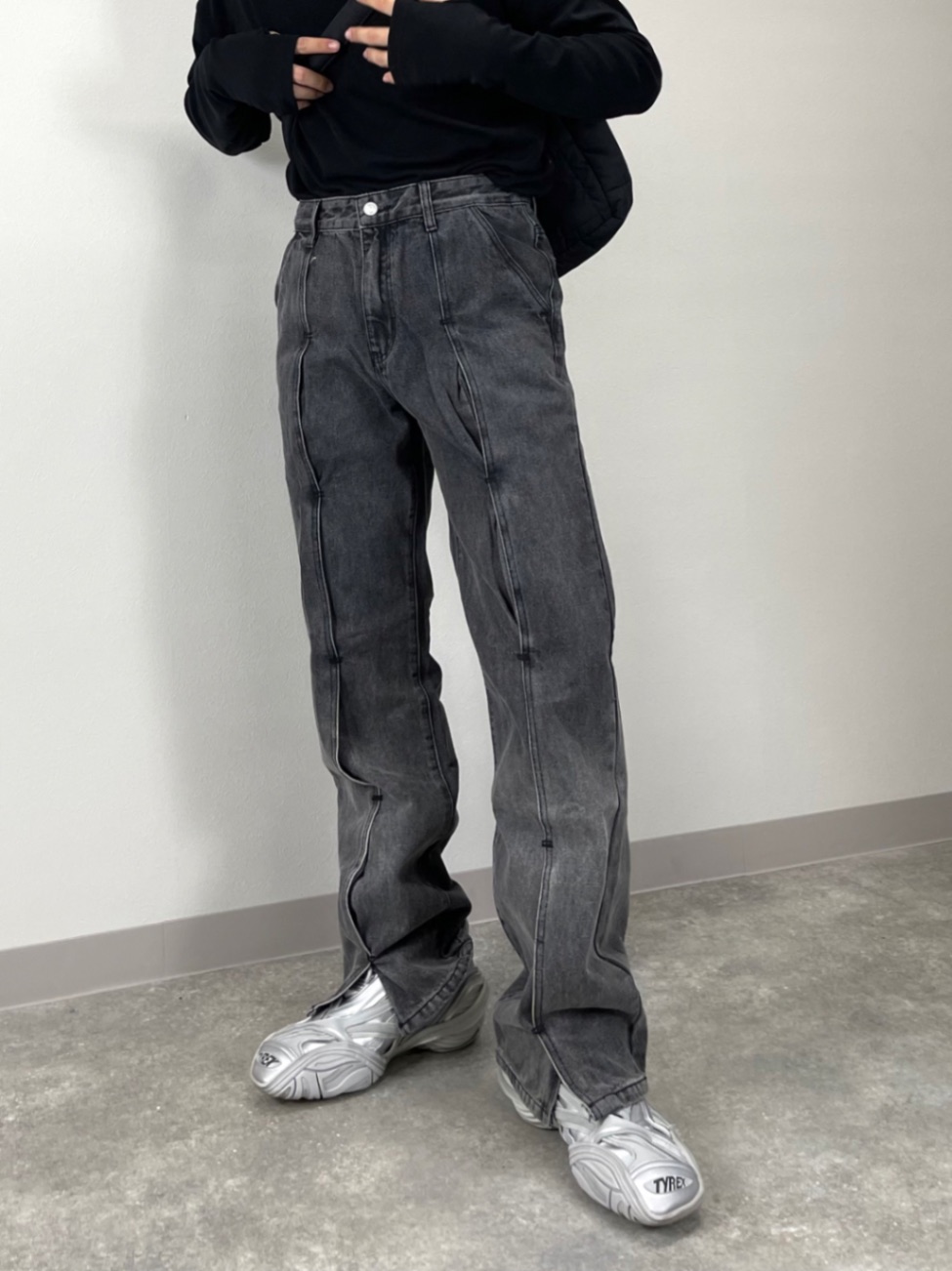 大阪店WEB限定受注制【Chikashitsu +】stripe tuck wide slacks (2color)