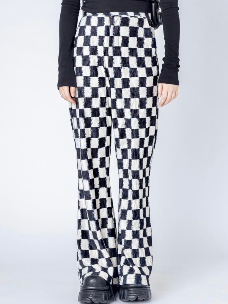 【LOVE KILLER CLUB】block check flare pants