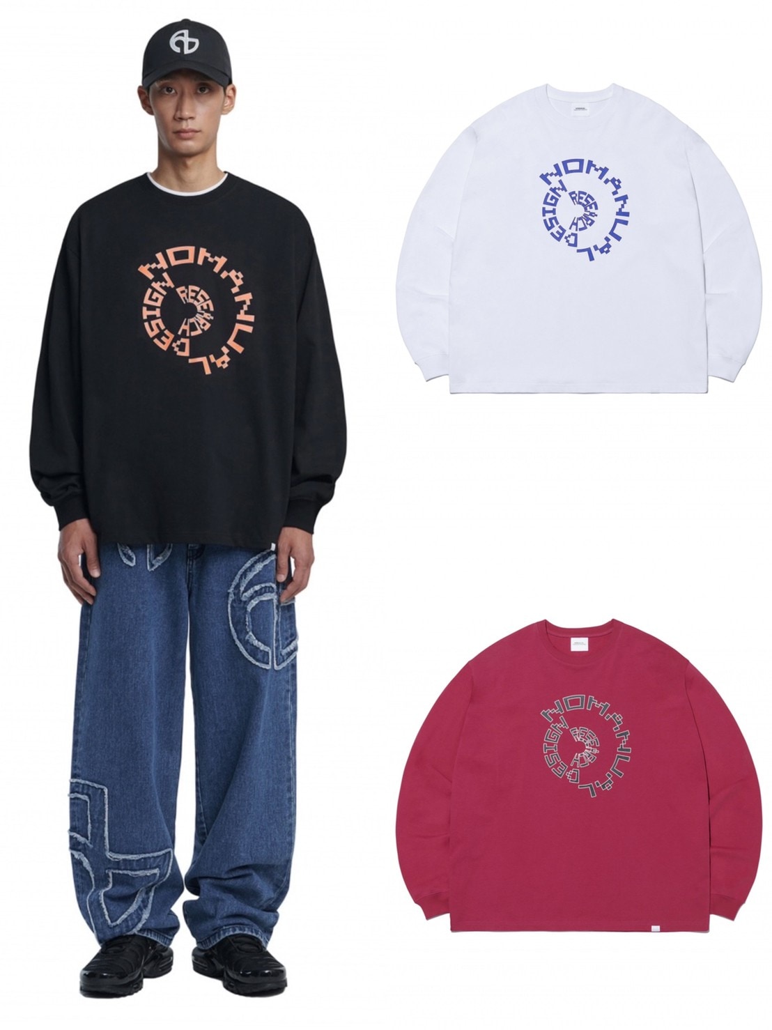 【NOMANUAL】SPIRAL GRAPHIC LONG SLEEVE TEE