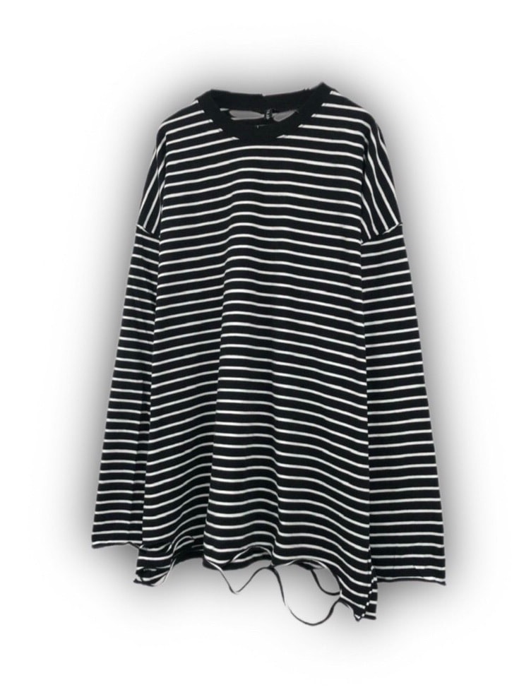 受注制【XU DOG】stripe damage long sleeve tee