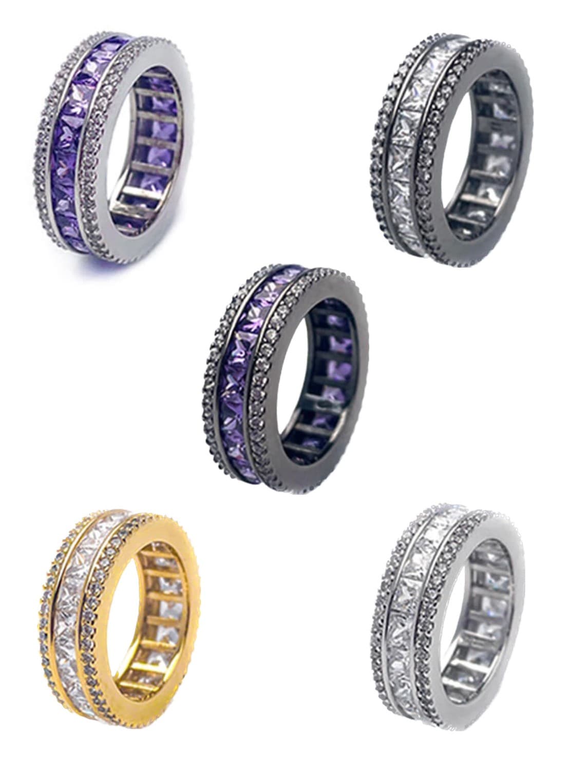 【BLACK PURPLE】AAA DIA CRYSTAL 3-LINE RING