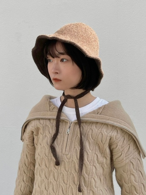 受注制【Chikashitsu +】strap knit hat (2color)