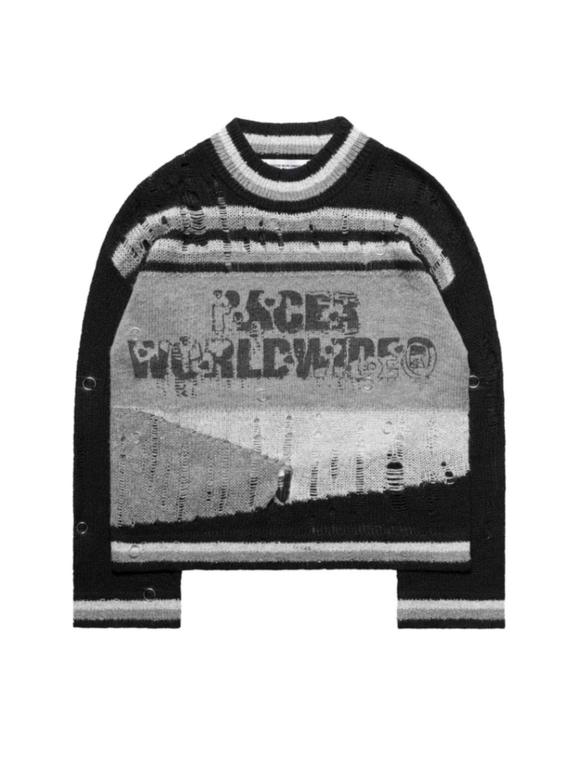 【RACER WORLDWIDE】Black Distressed Knit Sweater