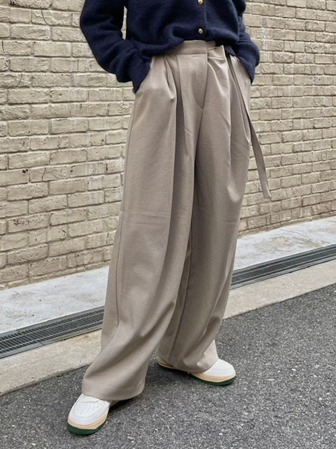 【Chikashitsu +】waist belt tuck slacks (3color)