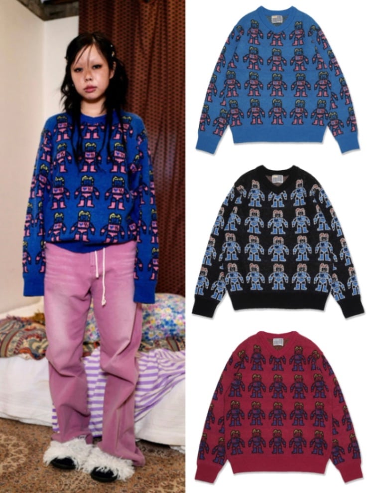 【YOUTHBATH】V-neck Graphic Knit