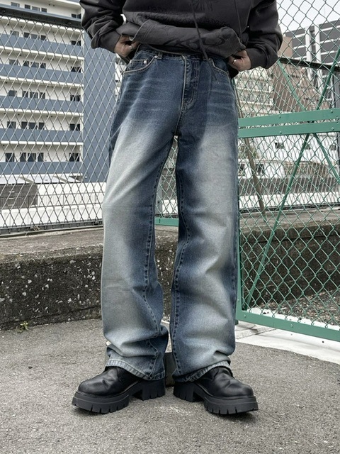 受注制【Chikashitsu +】vintage faded wash denim pants