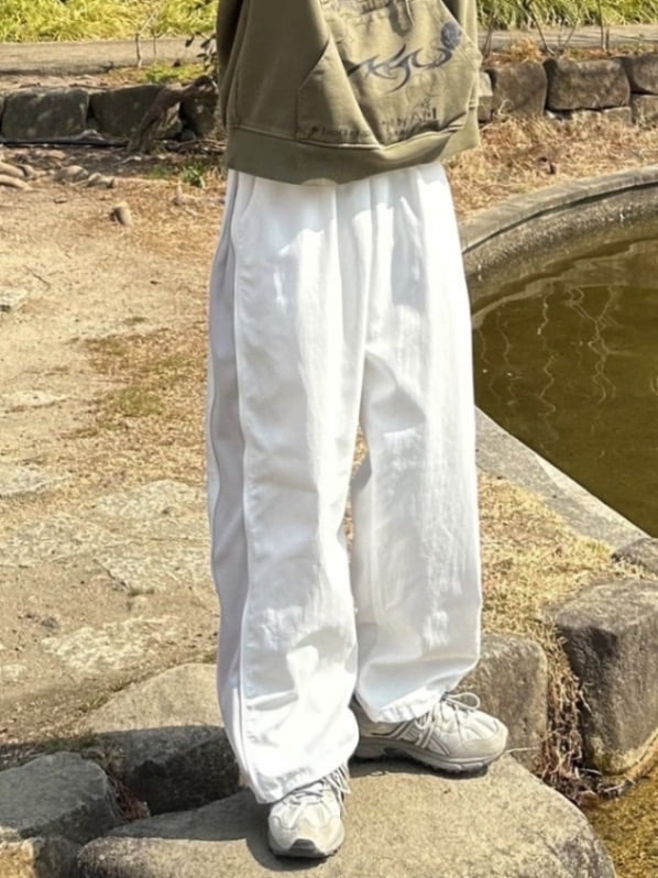 受注制【Chikashitsu +】side zip wide nylon pants (3color)