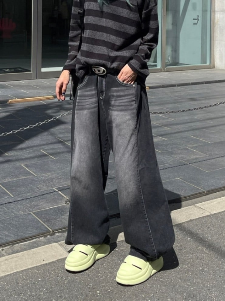 受注制【Chikashitsu +】snap button stitch denim pants