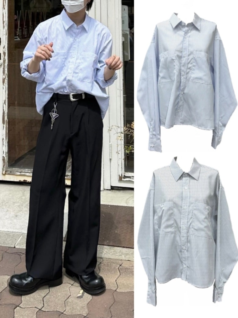 【新品タグ付き】PICHI ストライプルーズシャツ　ブルー 超軽量シャツ】ブルーストライプ・セミワイド｜Ogita-Shirts