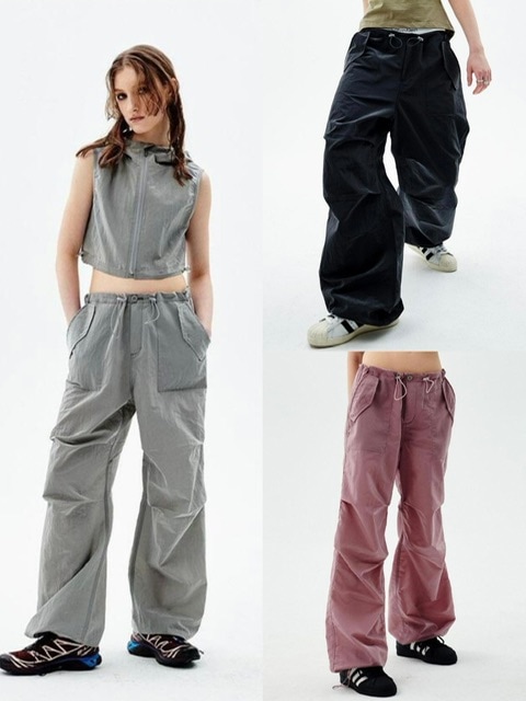 【runningHIGH】GLOSSY NYLON PARACHUTE PANTS