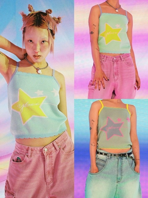 【YOUTHBATH】Color star knit top