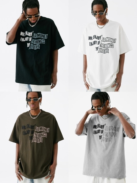 MR. ENJOY DA MONEY レトロ 半袖 Tシャツ クルーネック 男女兼用 MEDM レトロ きロゴ Tシャツ 半袖 男女兼用 (MR. ENJOY DA MONEY