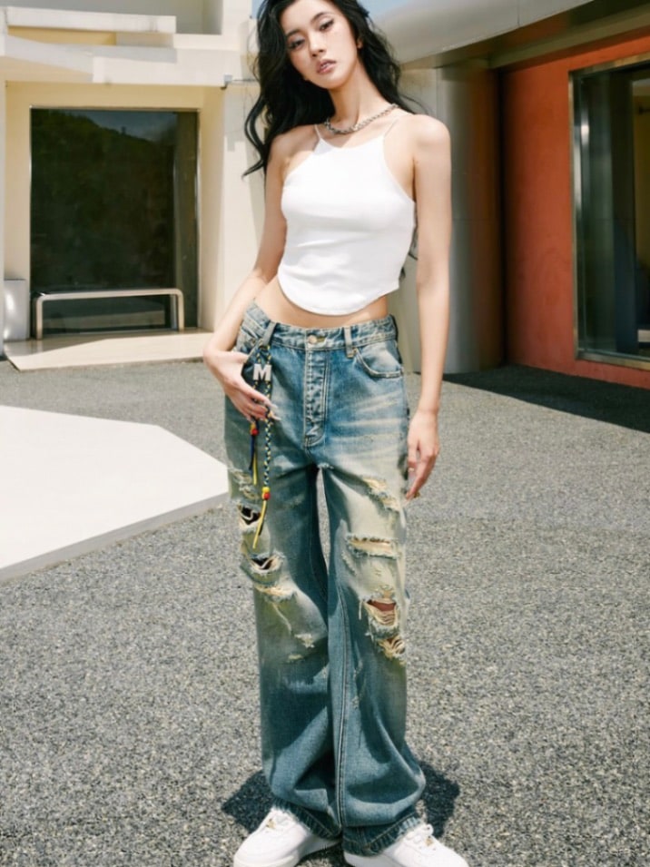 MR.ENJOY DA MONEY / ボトム/--/-- MR. ENJOY DA MONEY】M buckle water to wash the hole jeans | OUR