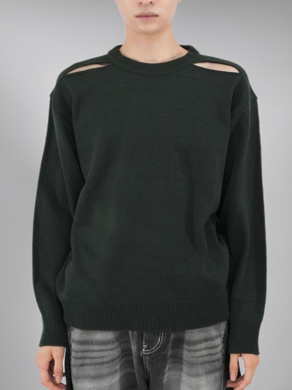 受注制【Chikashitsu +】shoulder slit knit (4color)