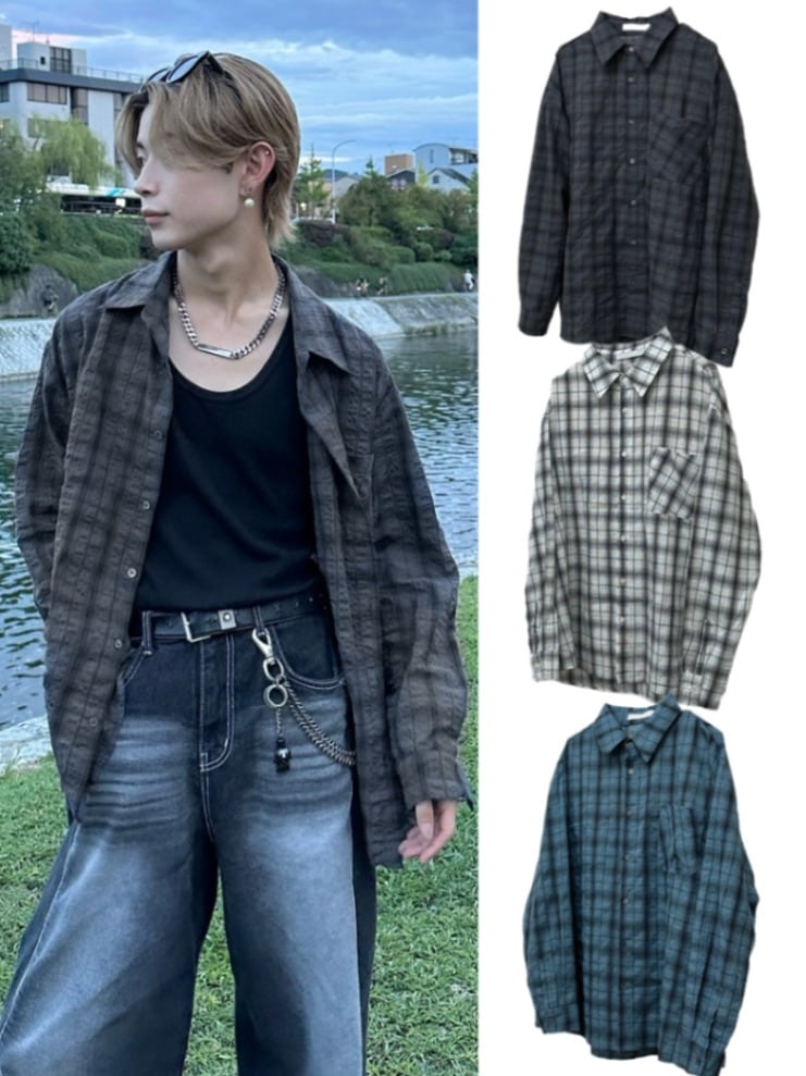 大阪店WEB限定受注制【Chikashitsu +】linen check shirt (3color