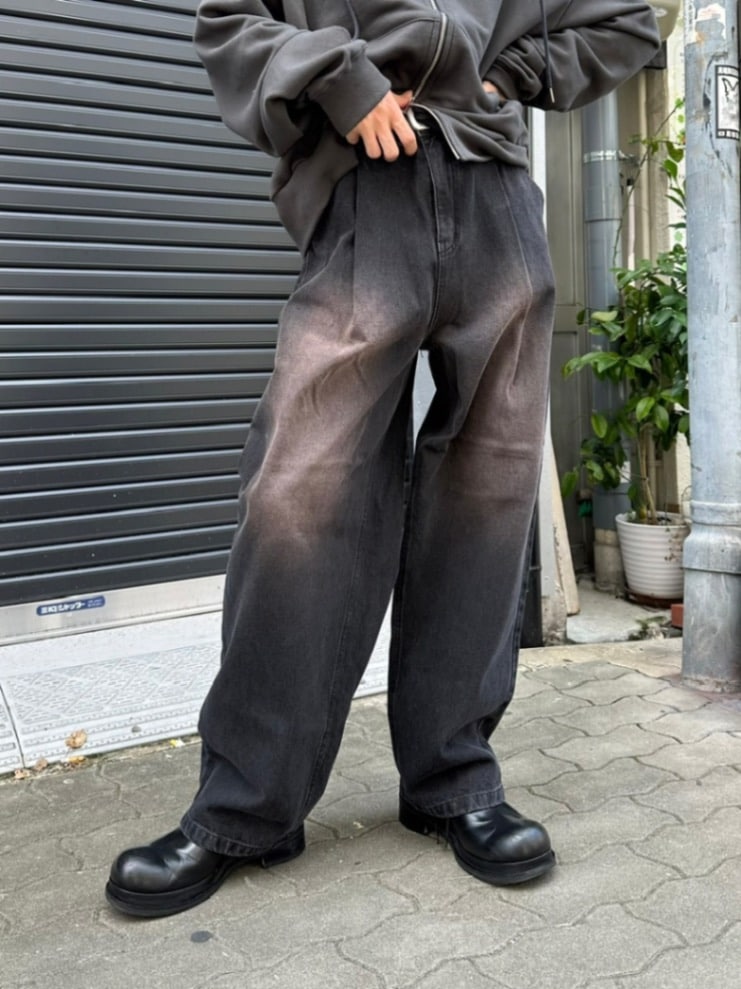 受注制【nmtc +】vintage wide tuck denim pants (2color)