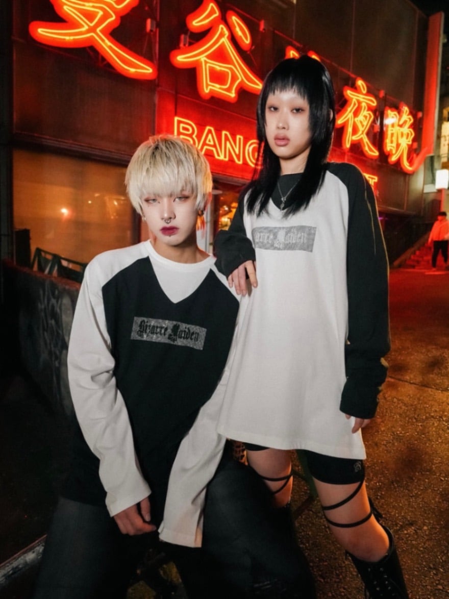 【Bizarre Maiden】rhinestone logo raglan tee (2color)