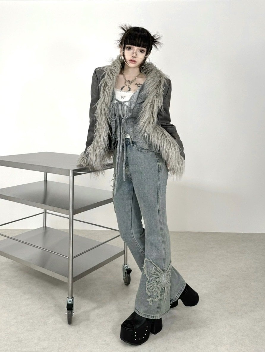 【XU DOG】butterfly flare jeans
