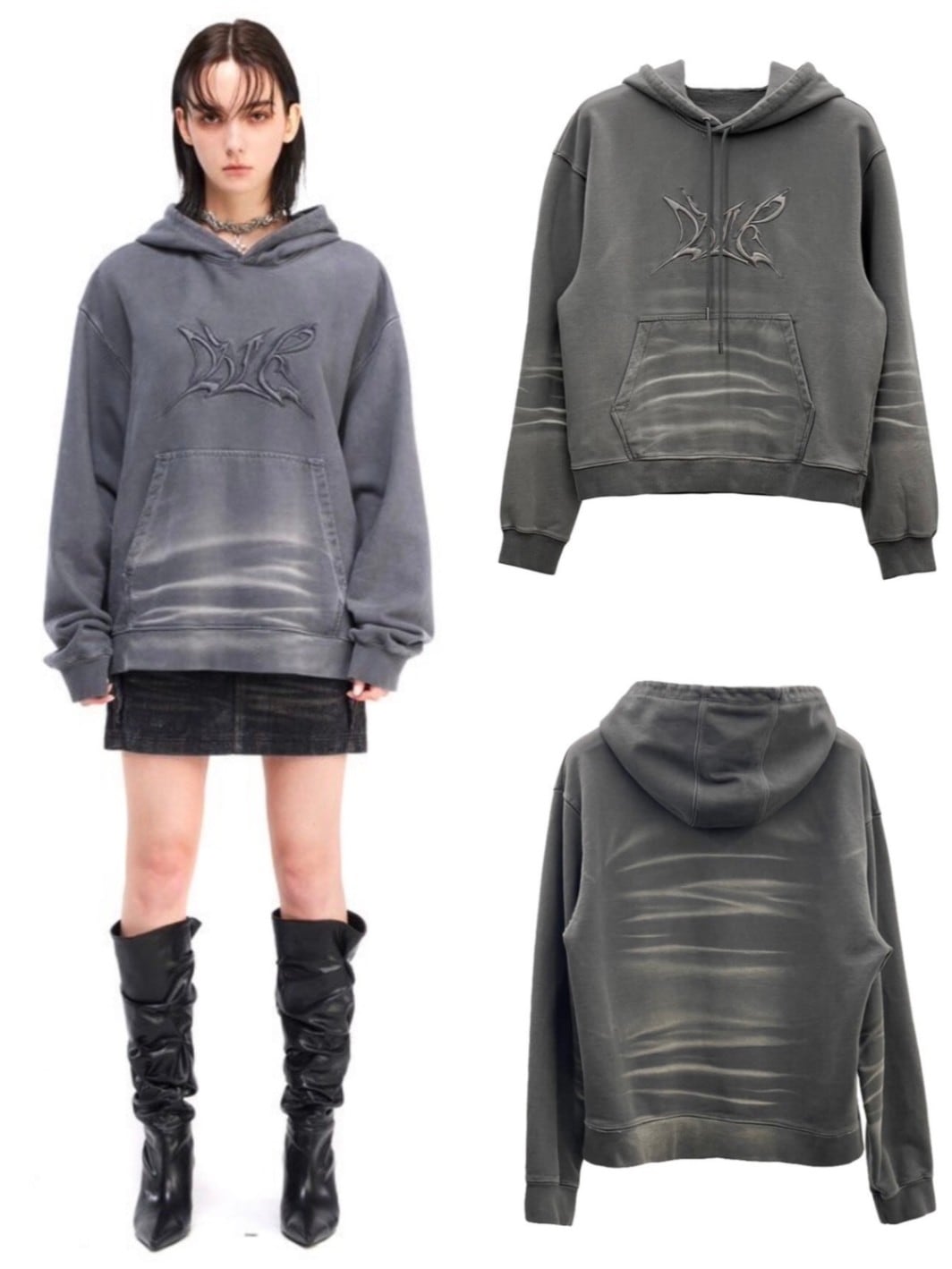 2/16再入荷【BLR BLUER】Embroidery Washed Hoodie