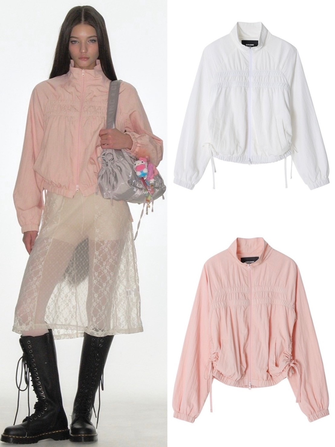 【binary01】Creme Frill Ribbon Windbreaker ★3color Lightweight Windbreaker w/ Hood | Color Vision Hoodie
