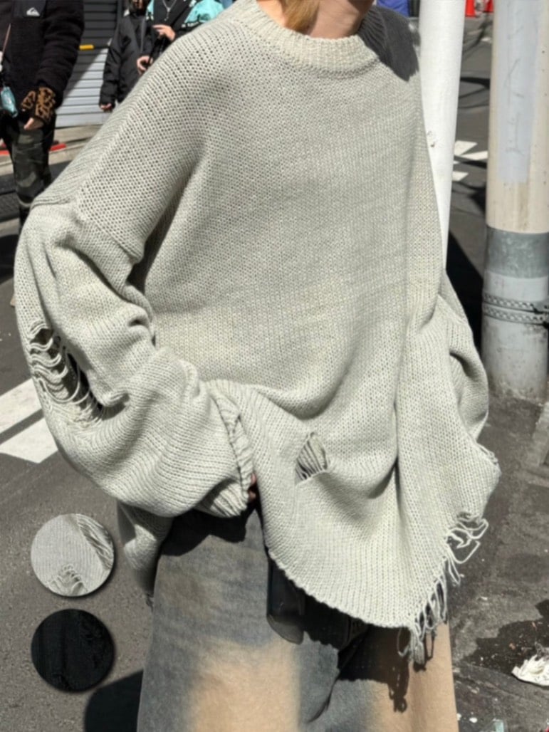 【Chikashitsu +】overfit damage knit 受注制【Chikashitsu +】oversized damage knit (2color) | OUR