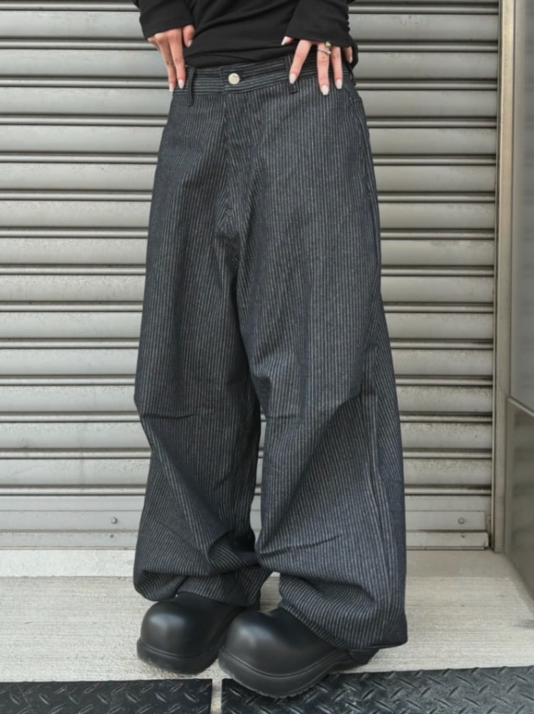 受注制【Chikashitsu +】snap button hickory stripe pants