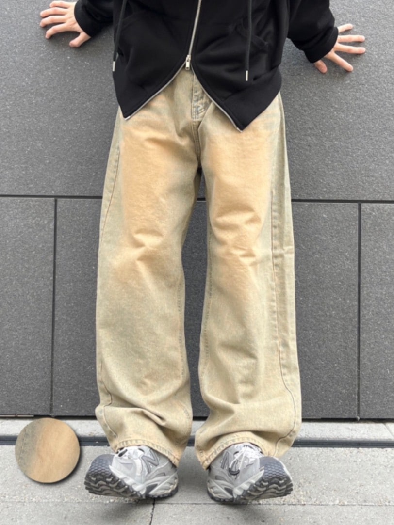 受注制【Chikashitsu +】vintage wash semi wide denim pants 3