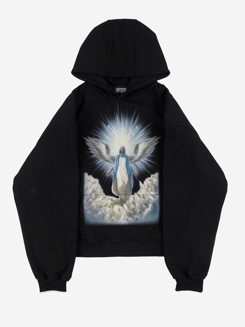 [SUNDAYOFFCLUB]APOSTLE OF GOD Shoulder Padded Hoodie★人気★ SUNDAY OFF CLUB】'APOSTLE OF GOD' Shoulder Padded Heavy