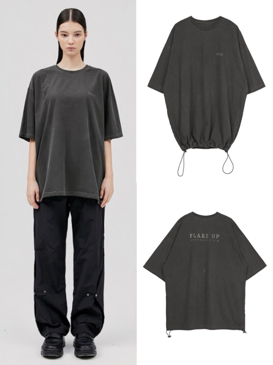 FLAREUP ■ Asymmetrical Draped Roll-Up T-Shirt FLAREUP】Reversible Pigment String T-shirt | OUR BRAND