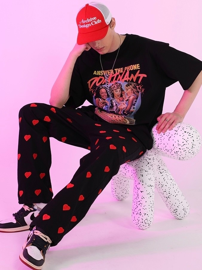 【DOMINANT】Unisex PIZZA Printing Embroidery Overfit T-Shirt