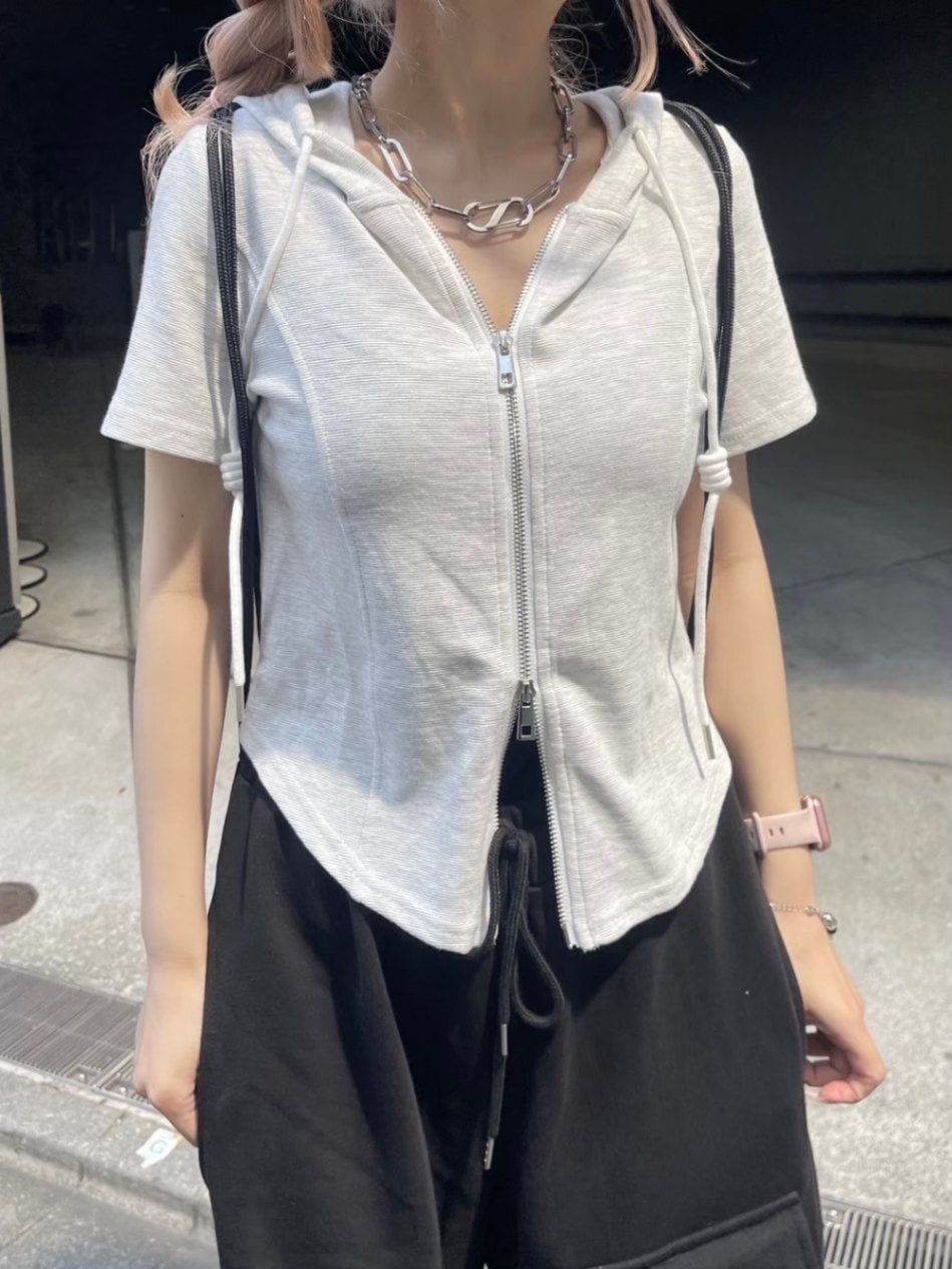 【nmtc +】slim fit zip up half sleeve hoodie (3color)