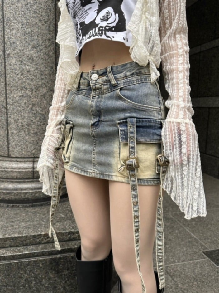 受注制【XU DOG】cargo denim skirt (2color)